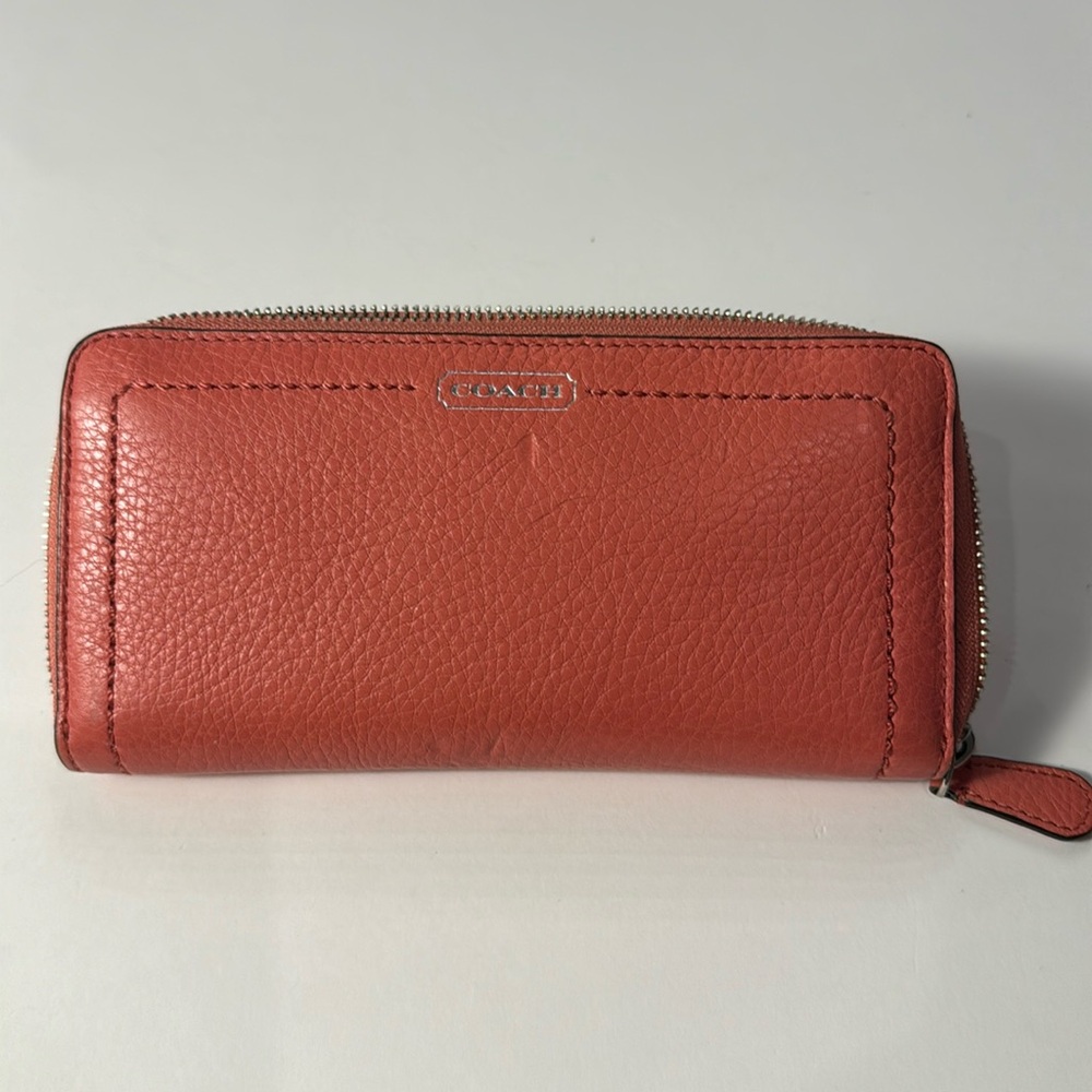 Coach Peach Zipper Wallet with Stitching